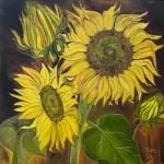 "DaVinci Sunflowers", oil painting by Hasmik Khalafyan. Oil on canvas painting.