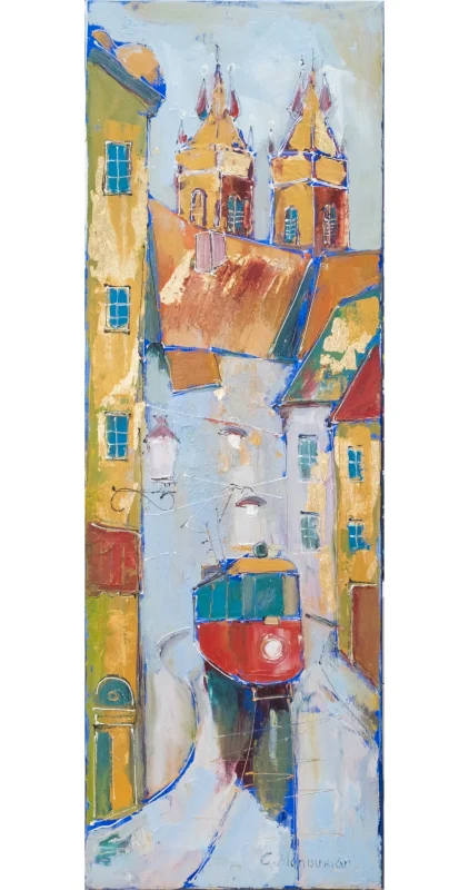 “Tram” - oil on canvas painting