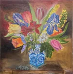 Spring flowers bouquet in decorative vase