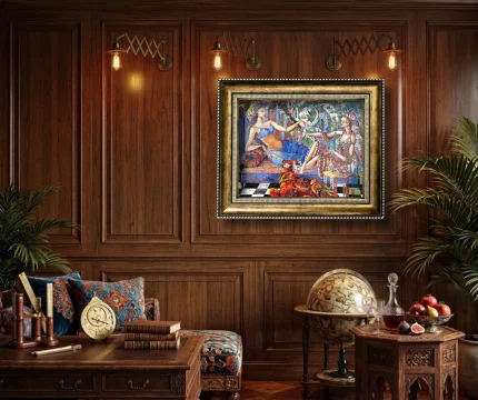 Two women with a tiger painting room mock up