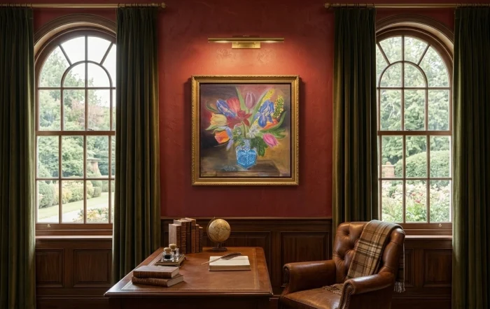 Cozy office with floral painting.