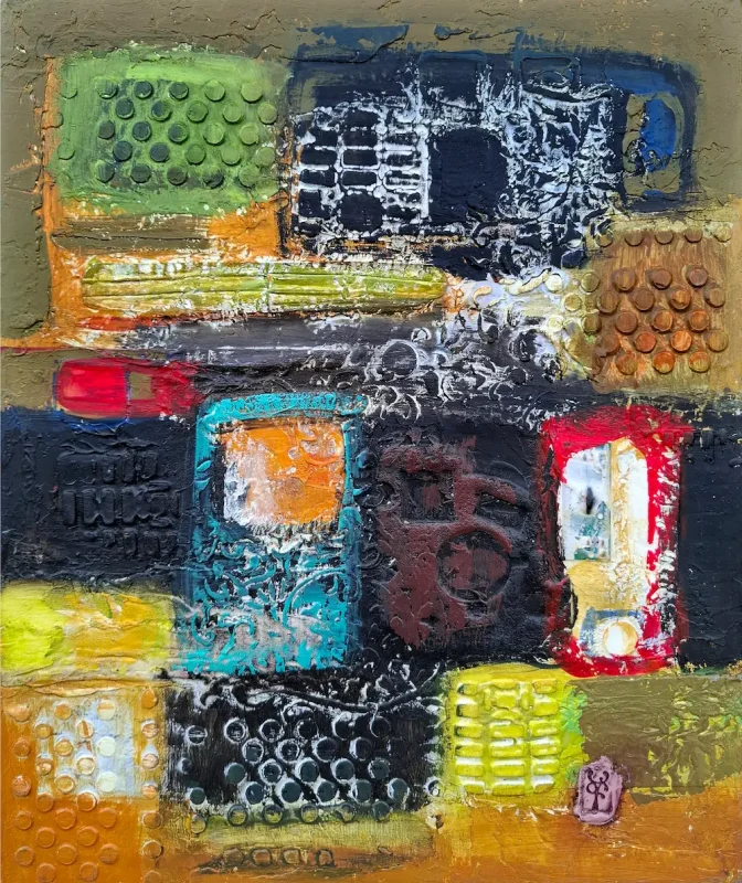 "Source" – original abstract oil on canvas painting by artist Abgar Khachatryan, 25×30 cm, 2021