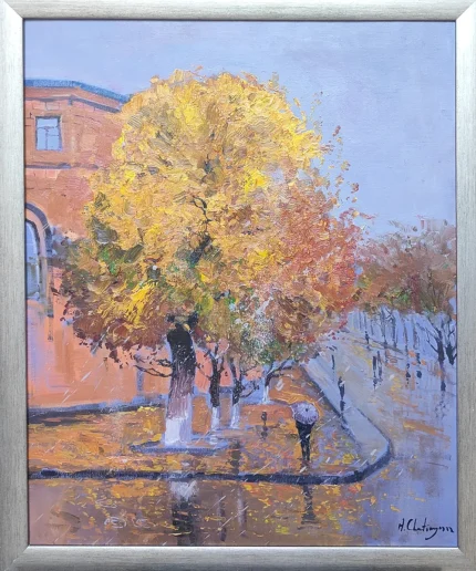Autumn scene with colorful trees. "Golden Autumn", oil painting by Albert Chatinyan.
