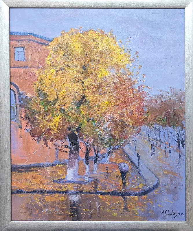 Autumn scene with colorful trees. "Golden Autumn", oil painting by Albert Chatinyan.