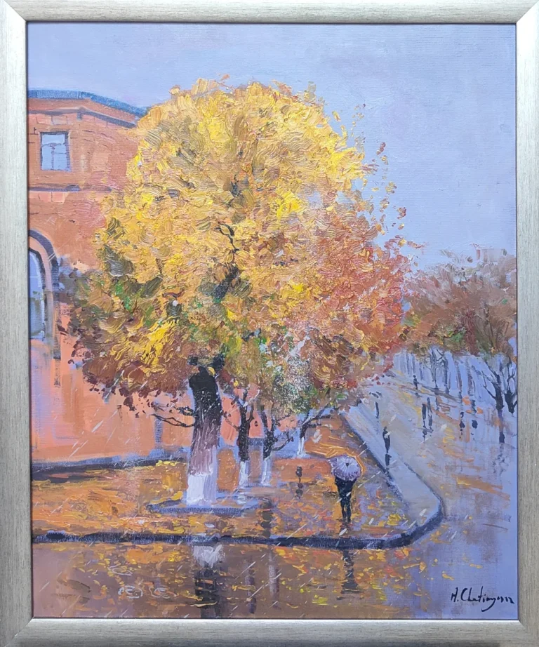 Autumn scene with colorful trees. "Golden Autumn", oil painting by Albert Chatinyan.